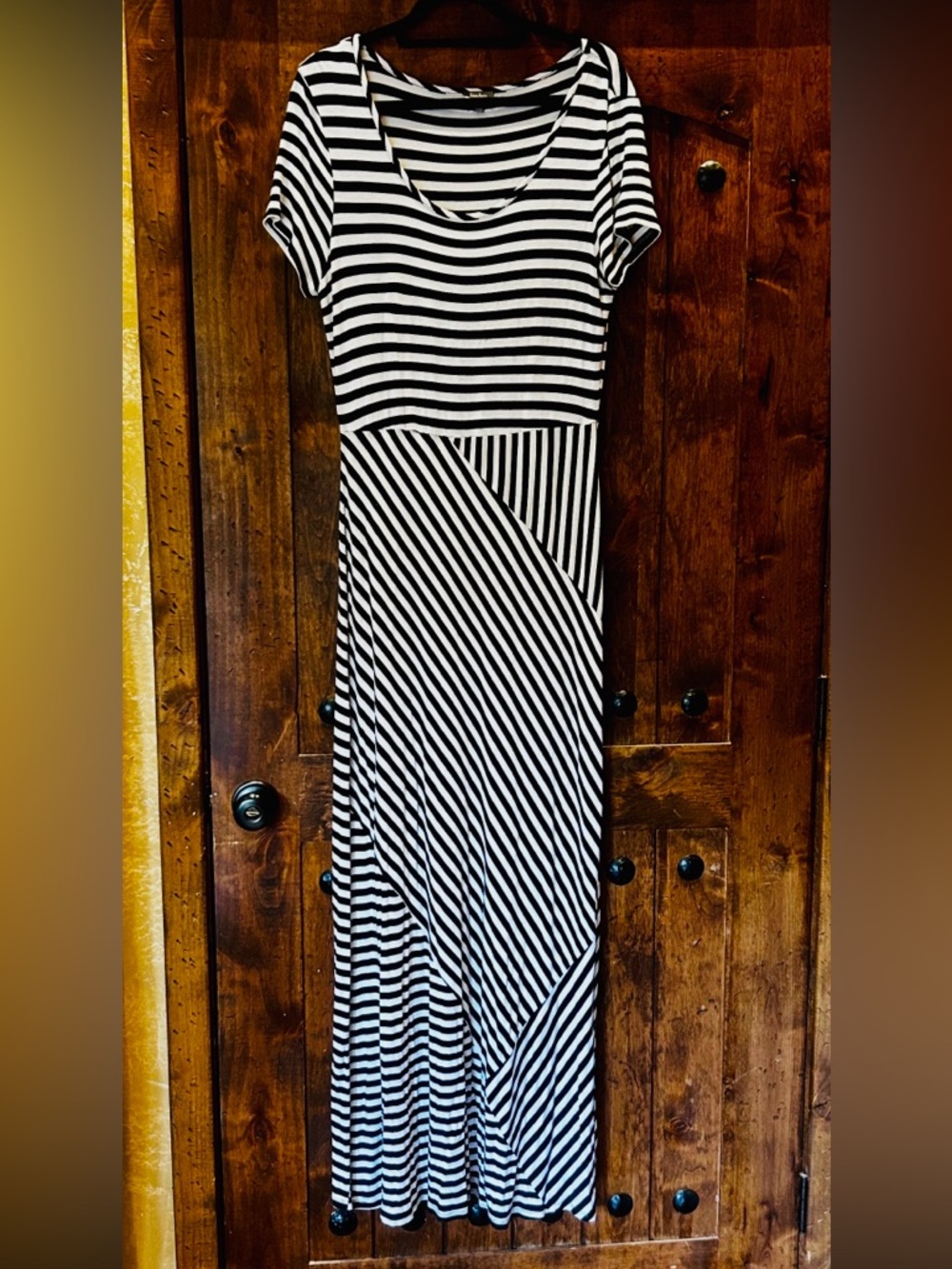 Neiman Marcus Black and White Striped Maxi Dress, Size L